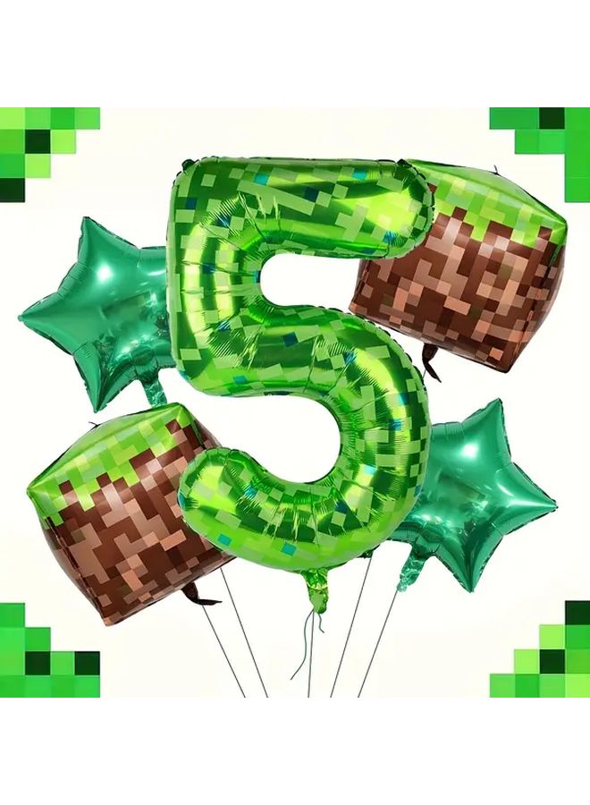 Digital Number 9 Mining Themed 40 Inch Green Foil Pixel Balloon Set - Image 5