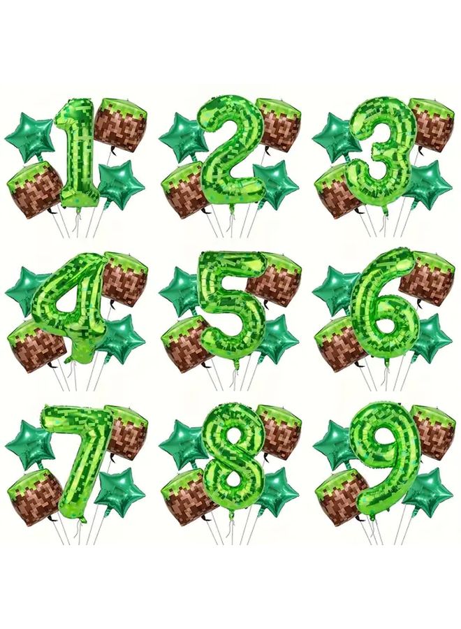 Digital Number 9 Mining Themed 40 Inch Green Foil Pixel Balloon Set - Image 1