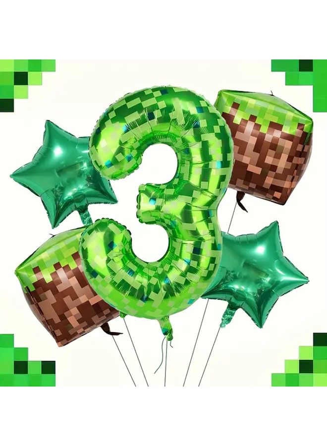 Digital Number 9 Mining Themed 40 Inch Green Foil Pixel Balloon Set - Image 3