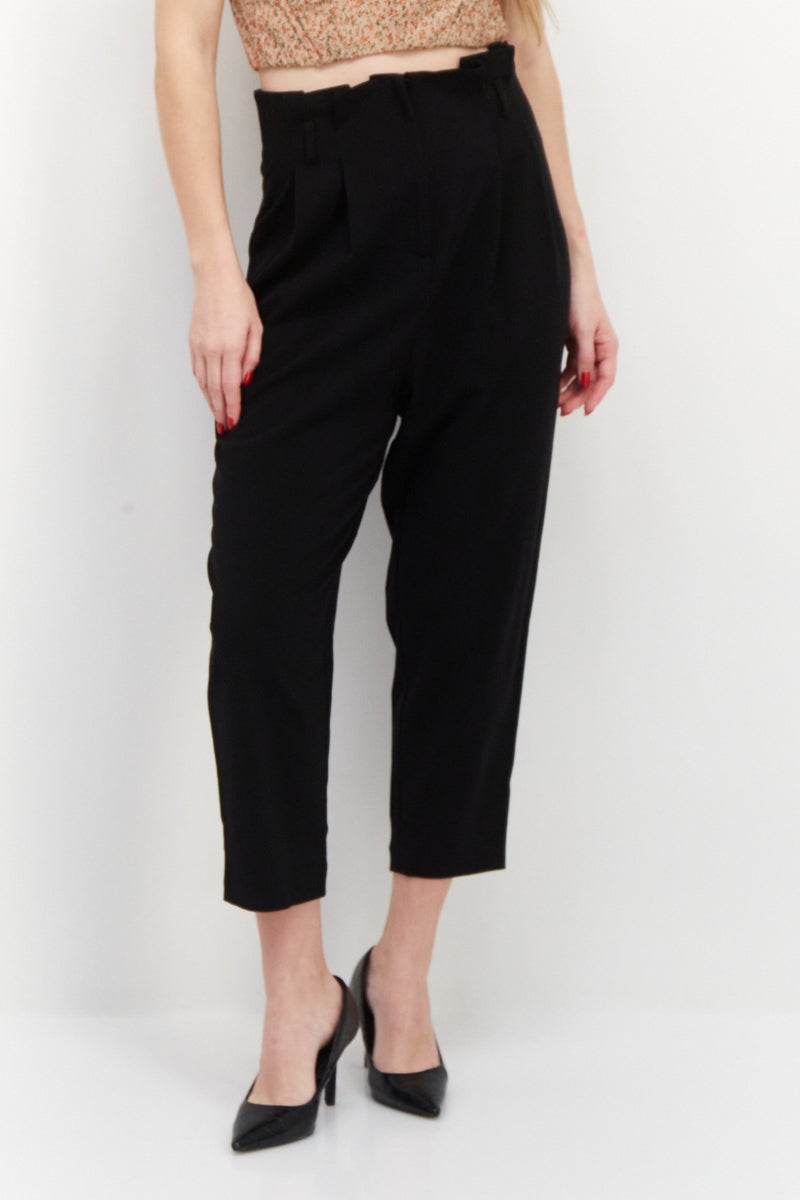 VERO MODA بنطلون نسائي ضيق بتصميم جزر، عالي الخصر، أسود - Image 1