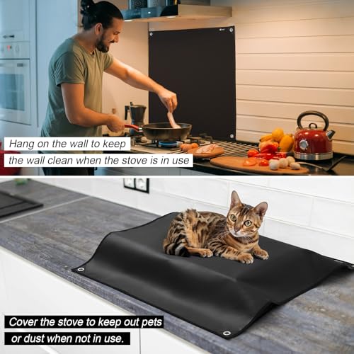 FLASLD Stove Backsplash Splatter Guard Range Hood Backsplash Wall Shield for Kitchen, Ultra Flat Easy Clean And Install (24×30 inch, Black) - Image 2