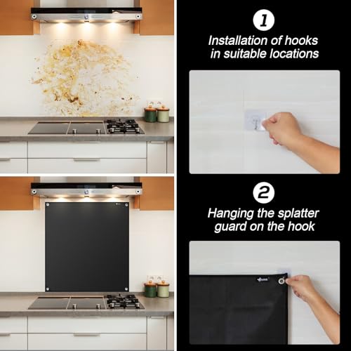 FLASLD Stove Backsplash Splatter Guard Range Hood Backsplash Wall Shield for Kitchen, Ultra Flat Easy Clean And Install (24×30 inch, Black) - Image 4