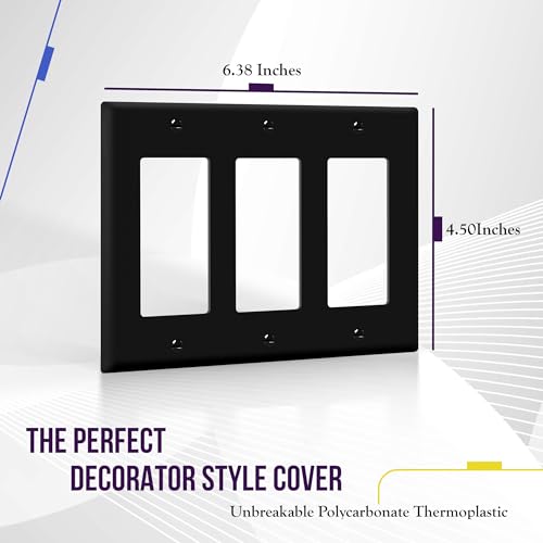 ENERLITES Decorator Light Switch or Receptacle Outlet Wall Plate, Gloss Finish, Size 3-Gang 4.50" x 6.38", Unbreakable Polycarbonate Thermoplastic, UL Listed, 8833-BK, Black - Image 2