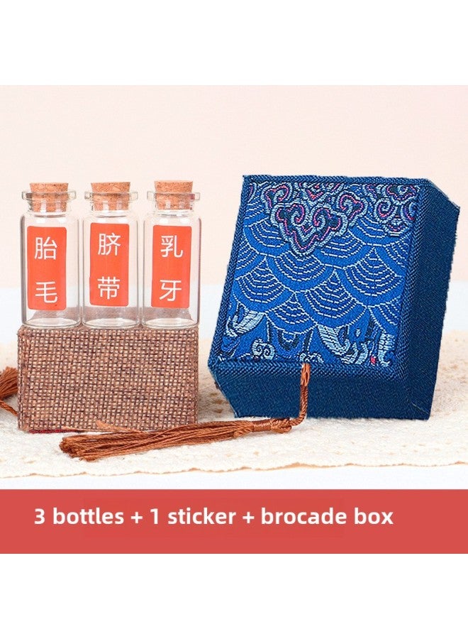 Baby Fetal Hair Umbilical Cord Collection Box Deciduous Teeth Fetal Hair Souvenir Diy Making Newborn Navel Preservation Glass Box-Color:National Style-bluejin Box-3 Bottles + Stickers  - Image 1