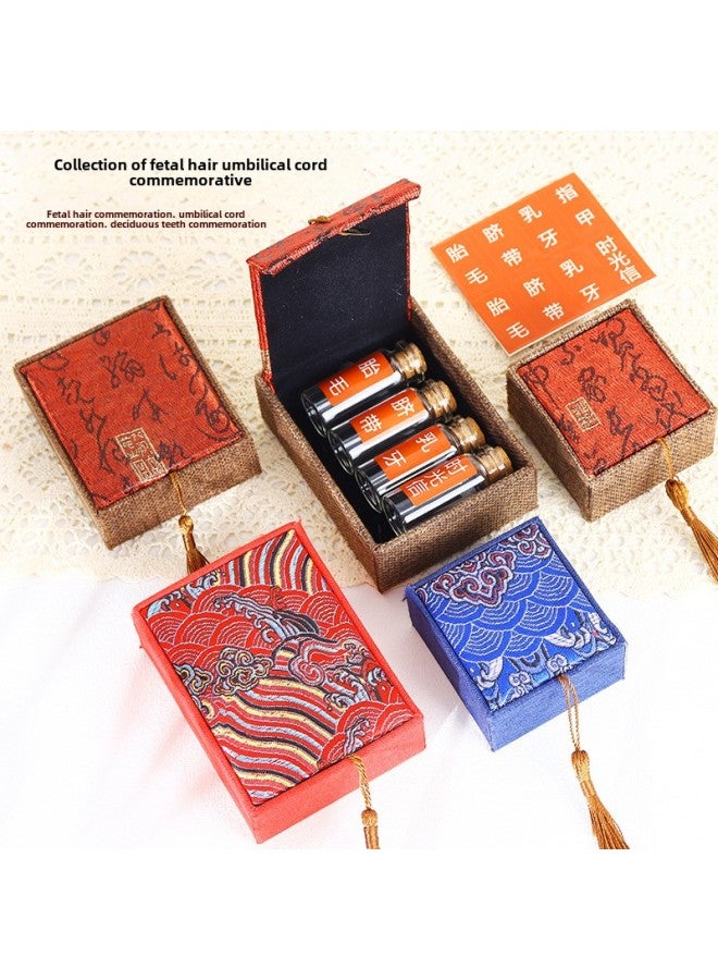 Baby Fetal Hair Umbilical Cord Collection Box Deciduous Teeth Fetal Hair Souvenir Diy Making Newborn Navel Preservation Glass Box-Color:National Style-bluejin Box-3 Bottles + Stickers  - Image 3
