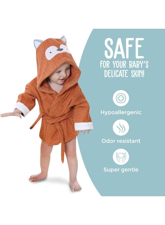 BlueMello Baby Fox Bathrobe | Ultra-Soft Hooded Robe for Toddlers 0-6 Months | Essential Bath Towel for Infants | Ideal for Infant Boy Accessories and Newborn Registry | Perfect Baby Girl Shower Gift - Image 2