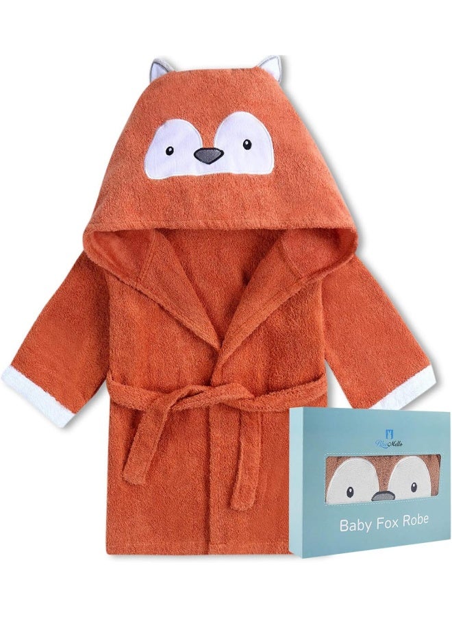 BlueMello Baby Fox Bathrobe | Ultra-Soft Hooded Robe for Toddlers 0-6 Months | Essential Bath Towel for Infants | Ideal for Infant Boy Accessories and Newborn Registry | Perfect Baby Girl Shower Gift - Image 1