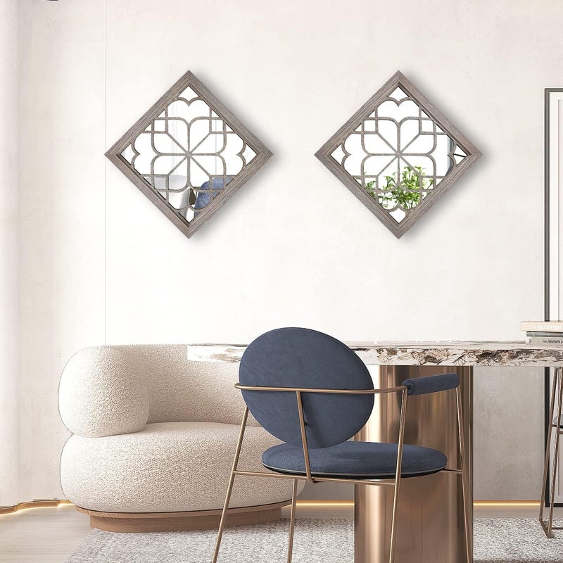 Wocred 2 PCS Square Wall Mirror,Gorgeous Rustic Farmhouse Accent Mirror,Barn Wood Color Entry Mirror for Bathroom Renovation,Bedrooms,Living Rooms and More(12”x12”) - Image 4