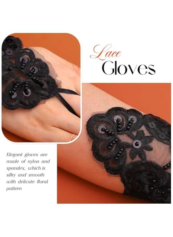Fingerless Satin Gloves Sequin Lace Wedding Gloves Beads Short Gloves for Women - Image 4