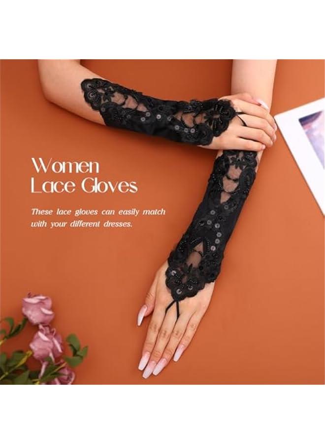 Fingerless Satin Gloves Sequin Lace Wedding Gloves Beads Short Gloves for Women - Image 5