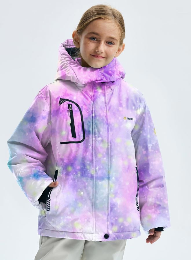 GEMYSE Girl's Waterproof Ski Snow Jacket Fleece Windproof Winter Jacket with Hood (Watercolor Purple,14/16) - Image 2