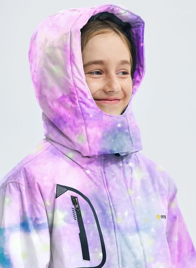 GEMYSE Girl's Waterproof Ski Snow Jacket Fleece Windproof Winter Jacket with Hood (Watercolor Purple,14/16) - Image 5