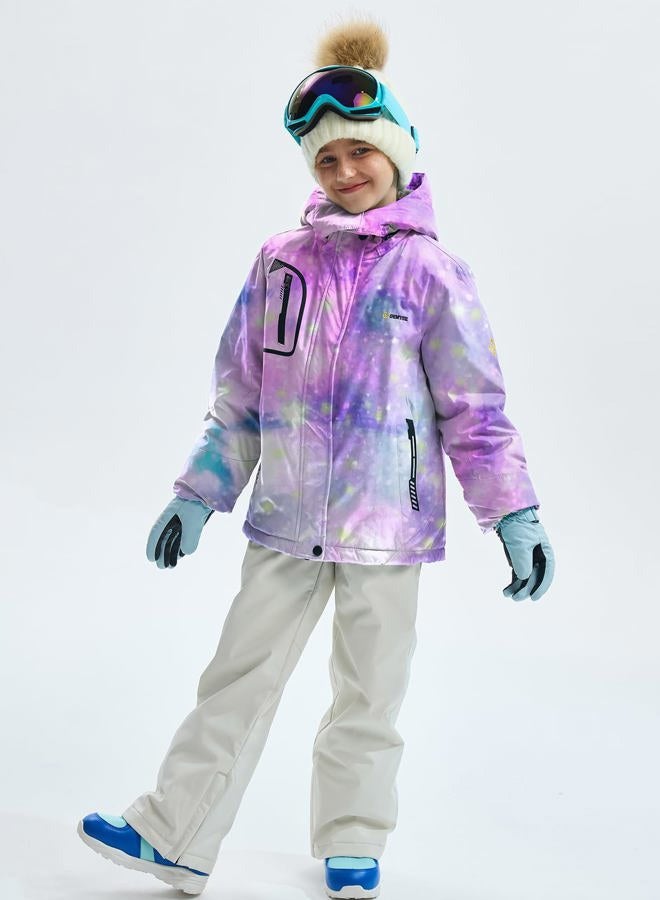 GEMYSE Girl's Waterproof Ski Snow Jacket Fleece Windproof Winter Jacket with Hood (Watercolor Purple,14/16) - Image 4