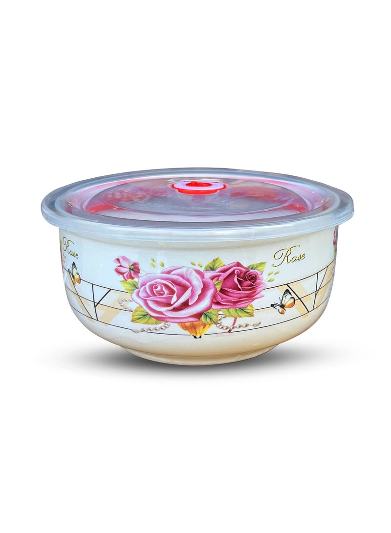 طقم أطباق سيراميك 3 قطع مع أغطية محكمة – تصميم زهور رقم 3 – للتحضير، التخزين، والتقديم – مثالي للشوربات، السلطات، الفواكه، والمزيد - Image 2