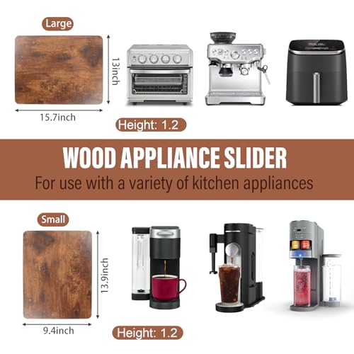 JAYOBGO 360° Appliance Slider Sliding Tray, Coffee Maker Rolling Tray for Counter Under Cabinet Coffee Pot Mat for Espresso Machine, Toaster, Air Fryer, Quiet Wheels, Brown (Large 15.7"×13") - Image 3