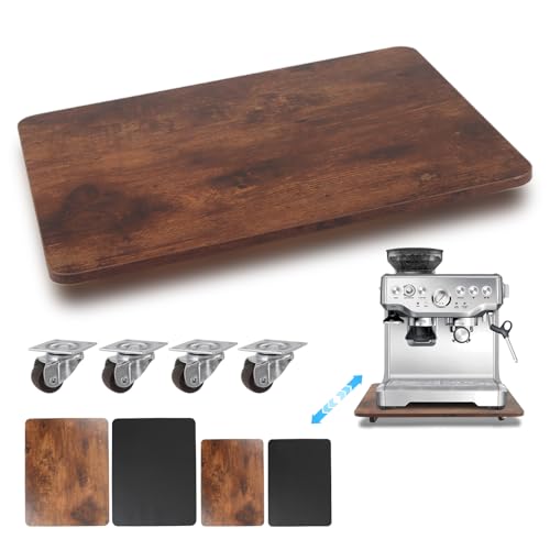 JAYOBGO 360° Appliance Slider Sliding Tray, Coffee Maker Rolling Tray for Counter Under Cabinet Coffee Pot Mat for Espresso Machine, Toaster, Air Fryer, Quiet Wheels, Brown (Large 15.7"×13") - Image 1