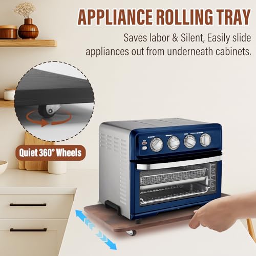 JAYOBGO 360° Appliance Slider Sliding Tray, Coffee Maker Rolling Tray for Counter Under Cabinet Coffee Pot Mat for Espresso Machine, Toaster, Air Fryer, Quiet Wheels, Brown (Large 15.7"×13") - Image 2