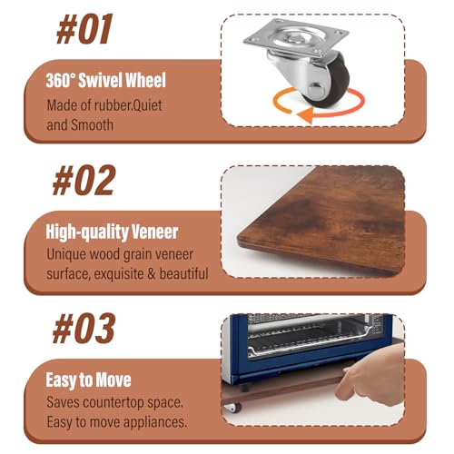 JAYOBGO 360° Appliance Slider Sliding Tray, Coffee Maker Rolling Tray for Counter Under Cabinet Coffee Pot Mat for Espresso Machine, Toaster, Air Fryer, Quiet Wheels, Brown (Large 15.7"×13") - Image 5