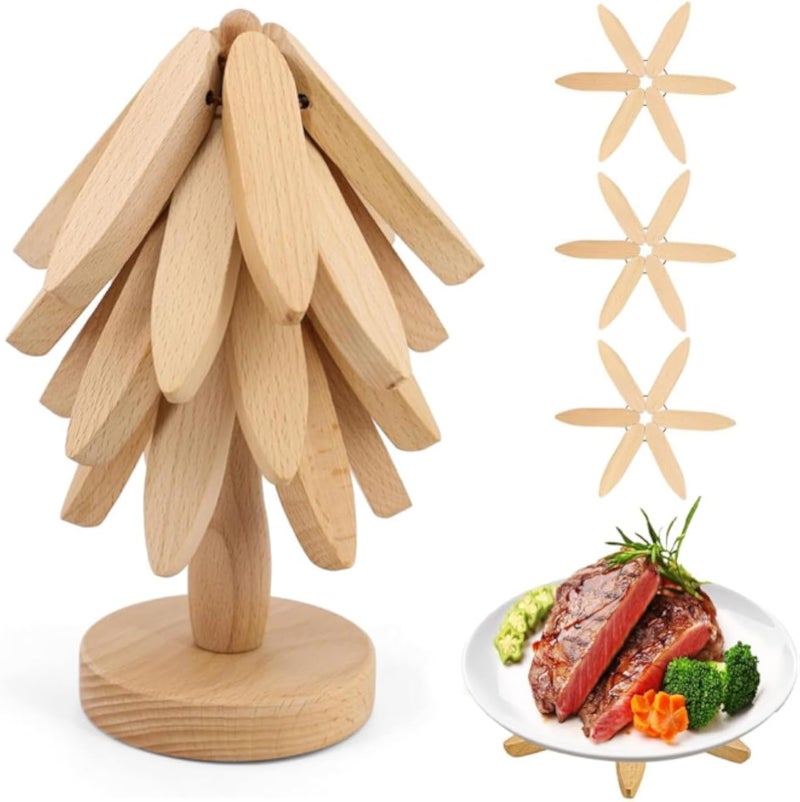 قواعد خشبية للأطباق الساخنة، طقم من 3 قواعد أكواب على شكل شجرة عيد الميلاد، قواعد أكواب خشبية على شكل شجرة، قواعد أكواب خشبية على شكل شجرة، قواعد أكواب للأواني الساخنة، والمقالي، والأوعية، والأكواب، والصحون (لون الخشب)