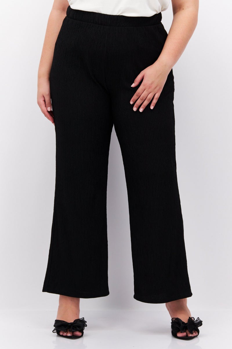 Fire & Glory Women Regular Fit Shirred Palazzo Pants, Black  - Image 1