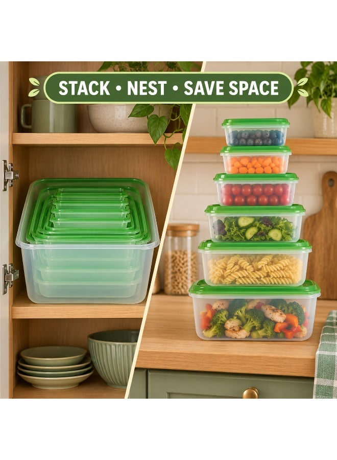 BLOOMING TIME 17-Piece Food Storage Container Set with Green Lids, BPA-Free Reusable Plastic Containers, Stackable & Space-Saving, Leak-Resistant Meal Prep Boxes for Kitchen, Fridge & Pantry, Microwave, Freezer and Dishwasher Safe - Image 5
