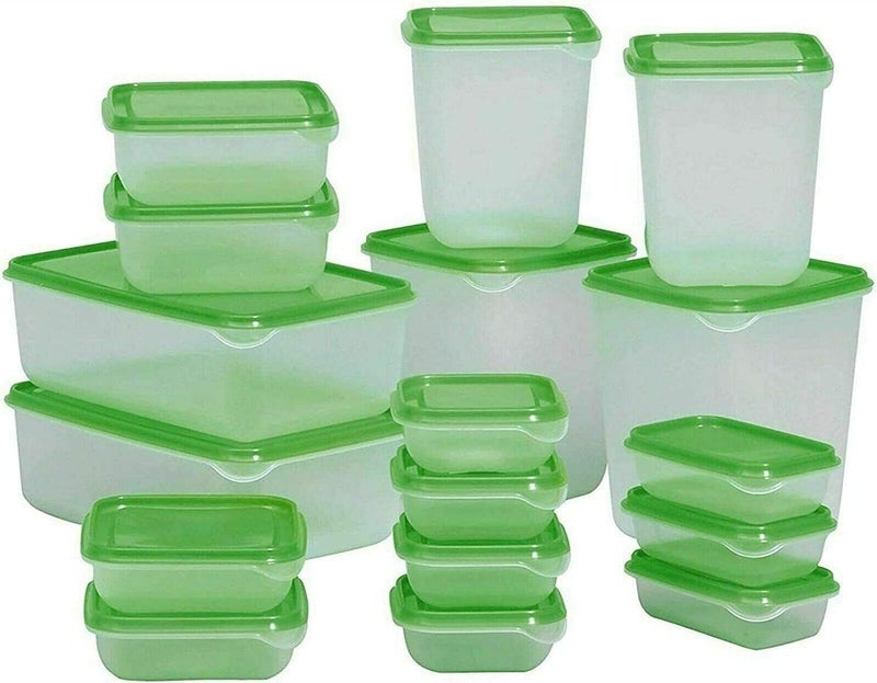BLOOMING TIME 17-Piece Food Storage Container Set with Green Lids, BPA-Free Reusable Plastic Containers, Stackable & Space-Saving, Leak-Resistant Meal Prep Boxes for Kitchen, Fridge & Pantry, Microwave, Freezer and Dishwasher Safe - Image 1