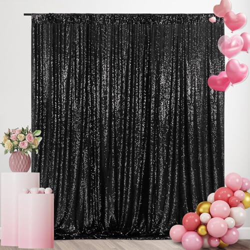 SquarePie Sequin Backdrop 8FT x 8FT Black Sparkly Background Curtain for Wedding Halloween Party - Image 2