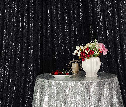 SquarePie Sequin Backdrop 8FT x 8FT Black Sparkly Background Curtain for Wedding Halloween Party - Image 4