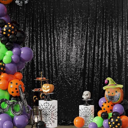 SquarePie Sequin Backdrop 8FT x 8FT Black Sparkly Background Curtain for Wedding Halloween Party - Image 1