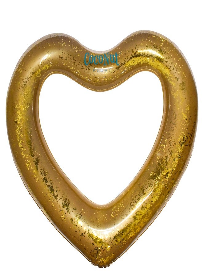 Coconut Float: Gold Glitter Heart Pool Float - 48"x40", Inflatable 48" Jumbo Ring, Anti-Leak, Durable, Water Accessory - Image 2