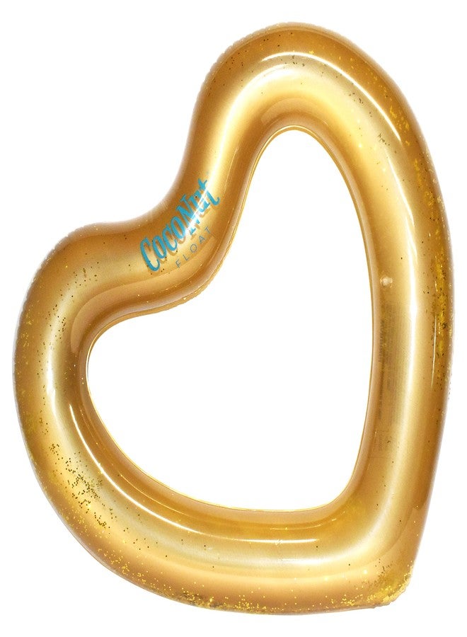 Coconut Float: Gold Glitter Heart Pool Float - 48"x40", Inflatable 48" Jumbo Ring, Anti-Leak, Durable, Water Accessory - Image 1