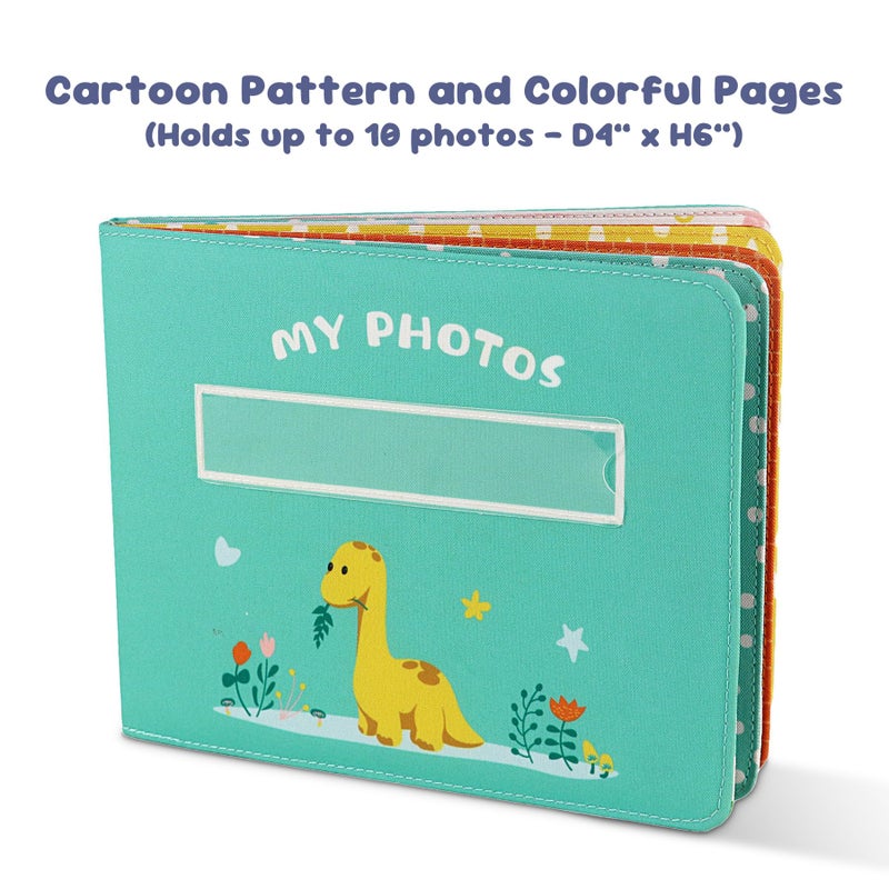 FANNA Baby's My First Photo Album of Dinosaur Theme, Soft Cloth Photo Album with Color Pages for 10 Pictures 4x6 inch - Image 2