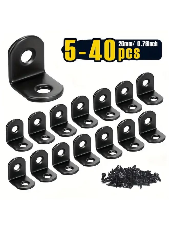 24 Pcs Stainless Steel L Corner Brackets with 48 Screws Black - Image 1