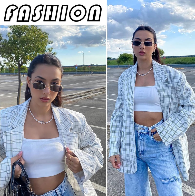 Fozono Rectangle Sunglasses for Women 90s Retro Small Narrow Square Frame UV400 Protection - Image 2