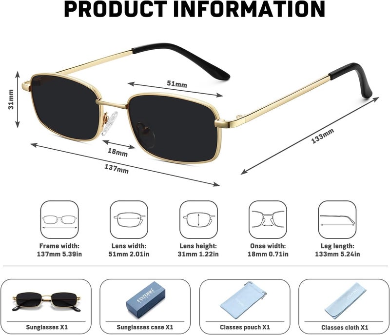 Fozono Rectangle Sunglasses for Women 90s Retro Small Narrow Square Frame UV400 Protection - Image 5