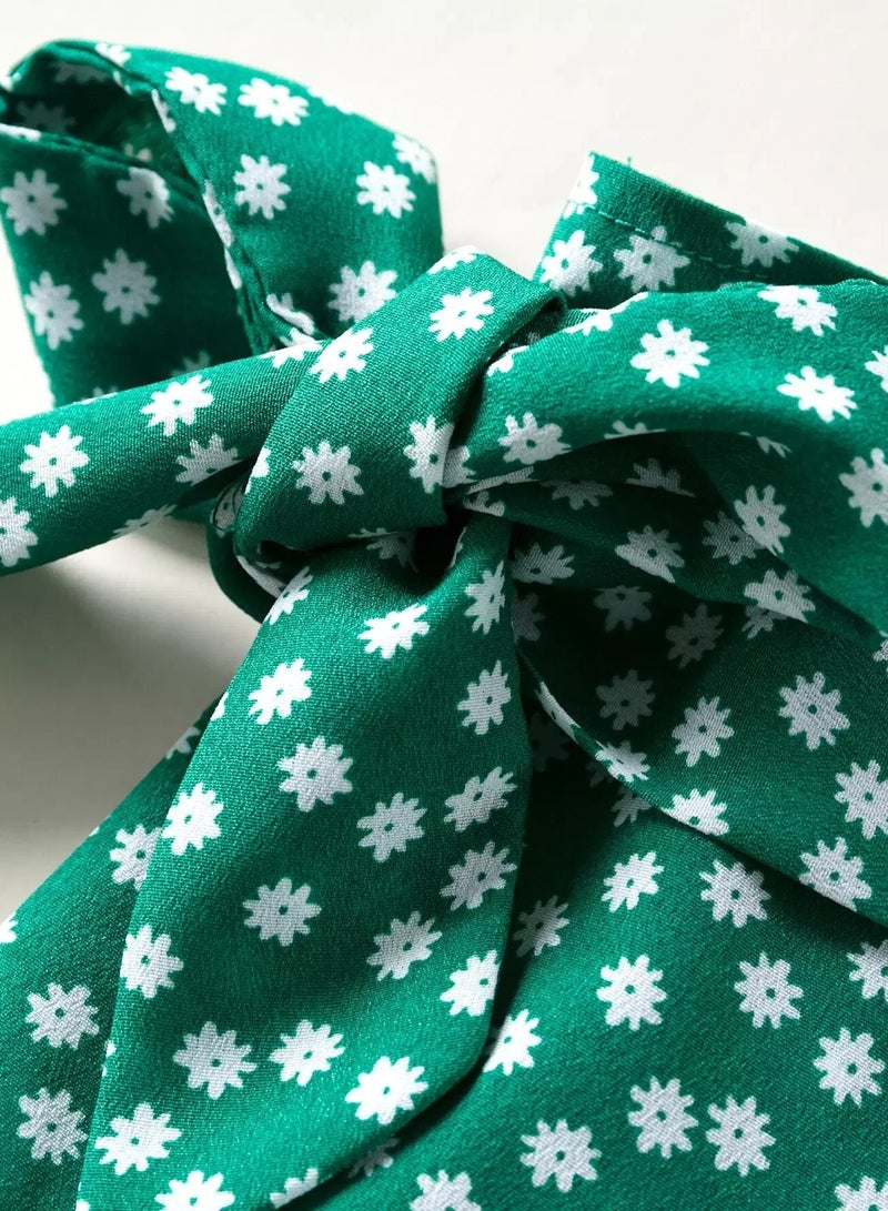 تنورة مزينة بكشكشة زهرية اللون مع عقدة ملفوفة - Image 4