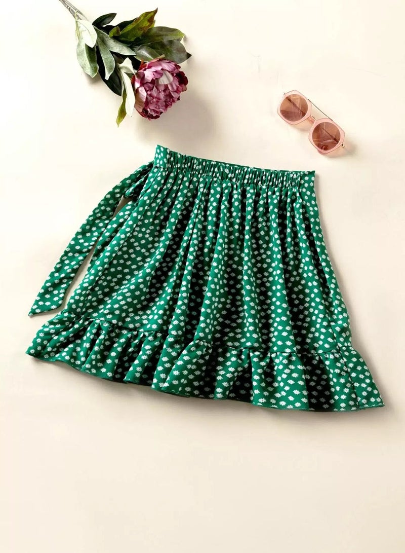 تنورة مزينة بكشكشة زهرية اللون مع عقدة ملفوفة - Image 2