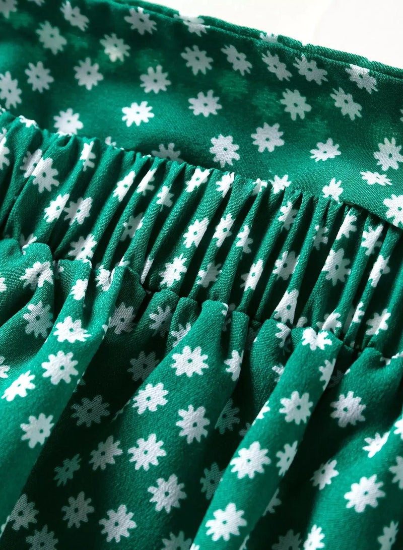 تنورة مزينة بكشكشة زهرية اللون مع عقدة ملفوفة - Image 5