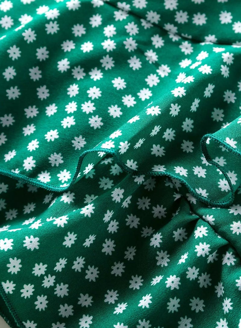 تنورة مزينة بكشكشة زهرية اللون مع عقدة ملفوفة - Image 3