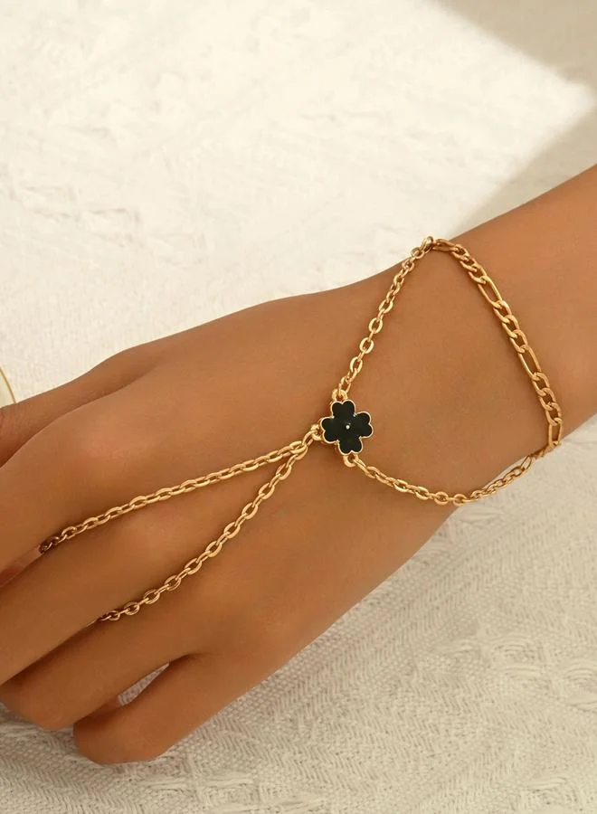 Take Two Take Two Gold Tone Flower Hand Chain Ring Bracelet