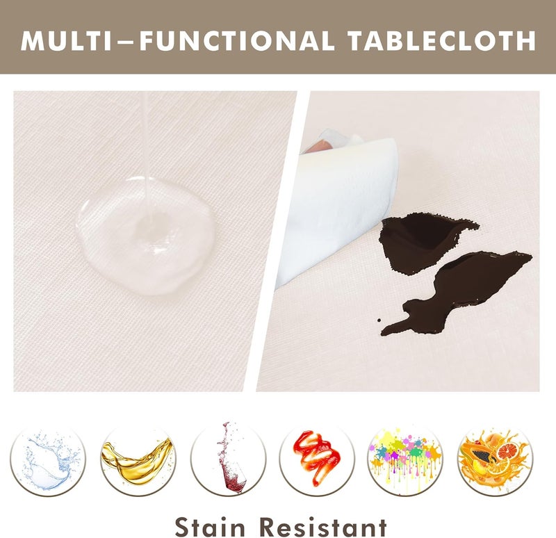 Nasitos 2 Pack Vinyl Tablecloth Rectangle 60x120 Inch-Beige Tablecloth Wrinkle Resistant Waterproof Oil-Proof Flannel Backed Tablecloth, Wipeable Plastic Table Cover for Dinner, Kitchen, Outdoor - Image 2