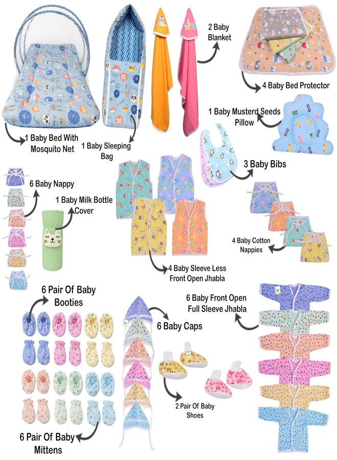 Kwitchy Newborn Baby Essentials Kit 53 Items Combo | New Born Baby Kit 0–6 Months | Baby Bed Bedding & Clothes Set | Newborns Hospital Bag & Infant Shower Gift (Blue) - Image 3