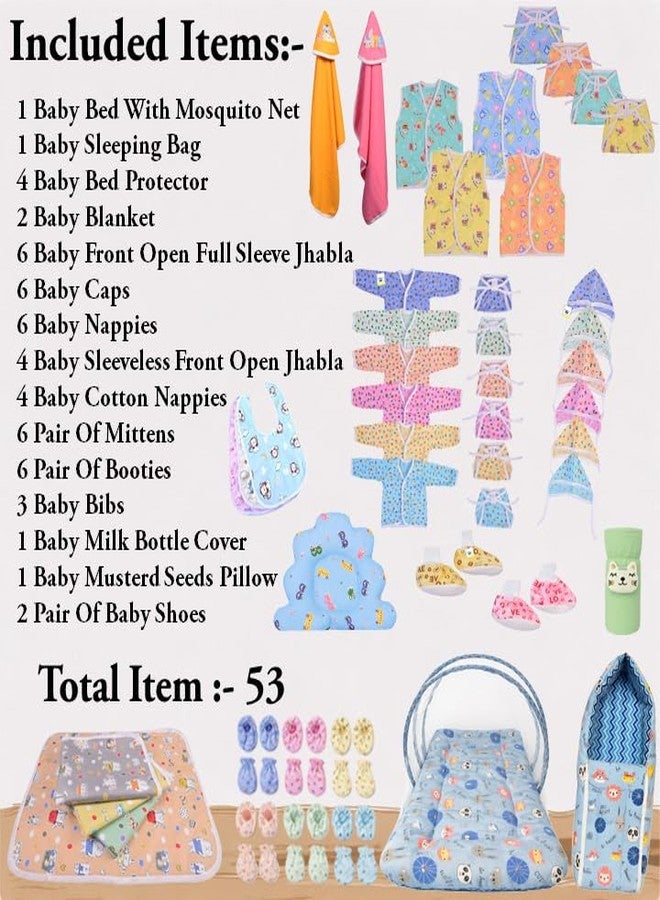 Kwitchy Newborn Baby Essentials Kit 53 Items Combo | New Born Baby Kit 0–6 Months | Baby Bed Bedding & Clothes Set | Newborns Hospital Bag & Infant Shower Gift (Blue) - Image 2