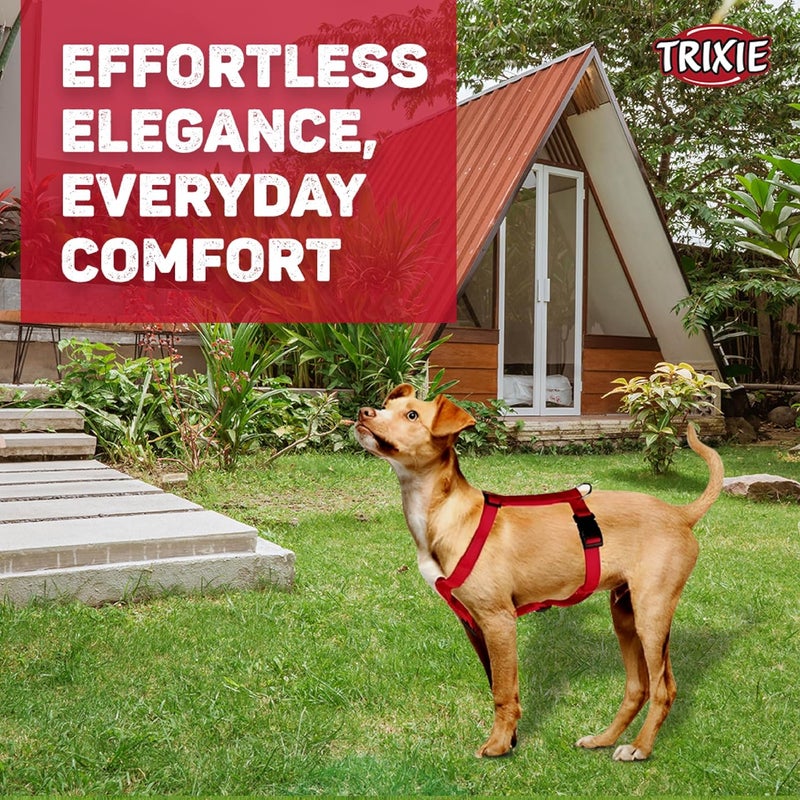 Trixie Classic H-Harness for Dogs | Made Nylon, Lightweight and Fully Adjustable Straps | Great Alternative to a Collar and Lead When Walking Your Pet – (40-65 cm/15 mm, S-M) Red - Image 3