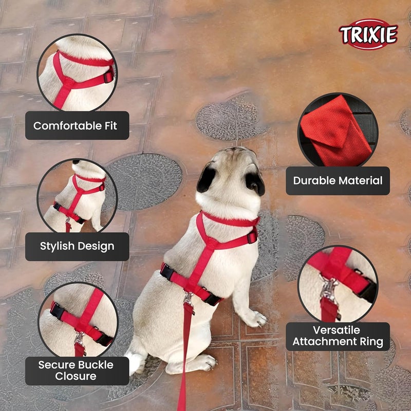 Trixie Classic H-Harness for Dogs | Made Nylon, Lightweight and Fully Adjustable Straps | Great Alternative to a Collar and Lead When Walking Your Pet – (40-65 cm/15 mm, S-M) Red - Image 5