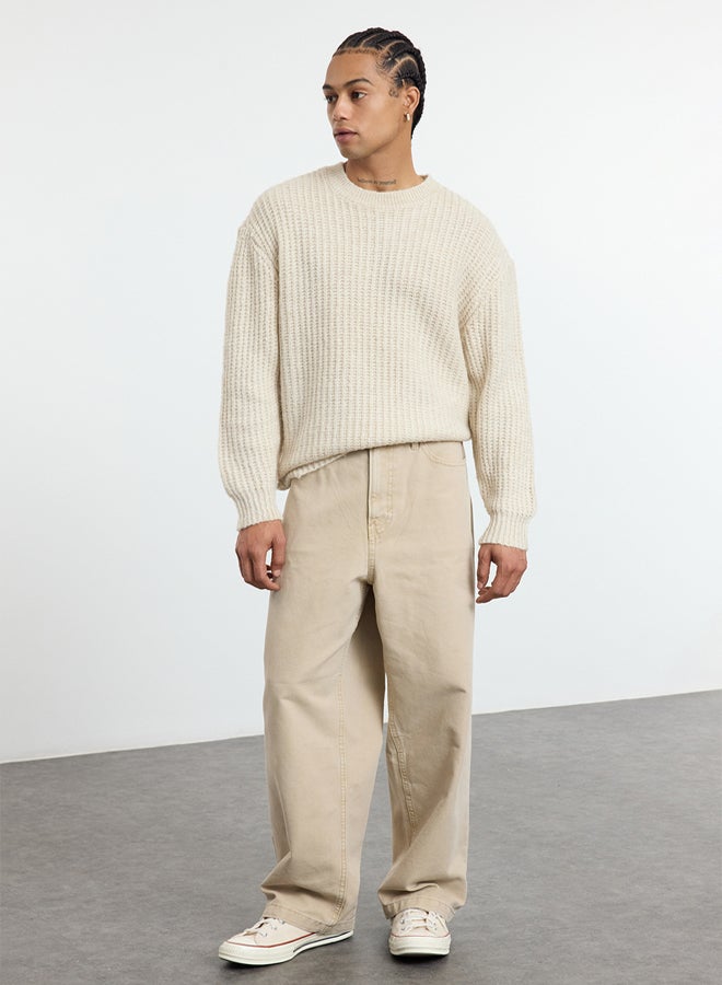 trendyol Stone Unisex Oversize Crew Neck Textured Knitwear Sweater - Image 1