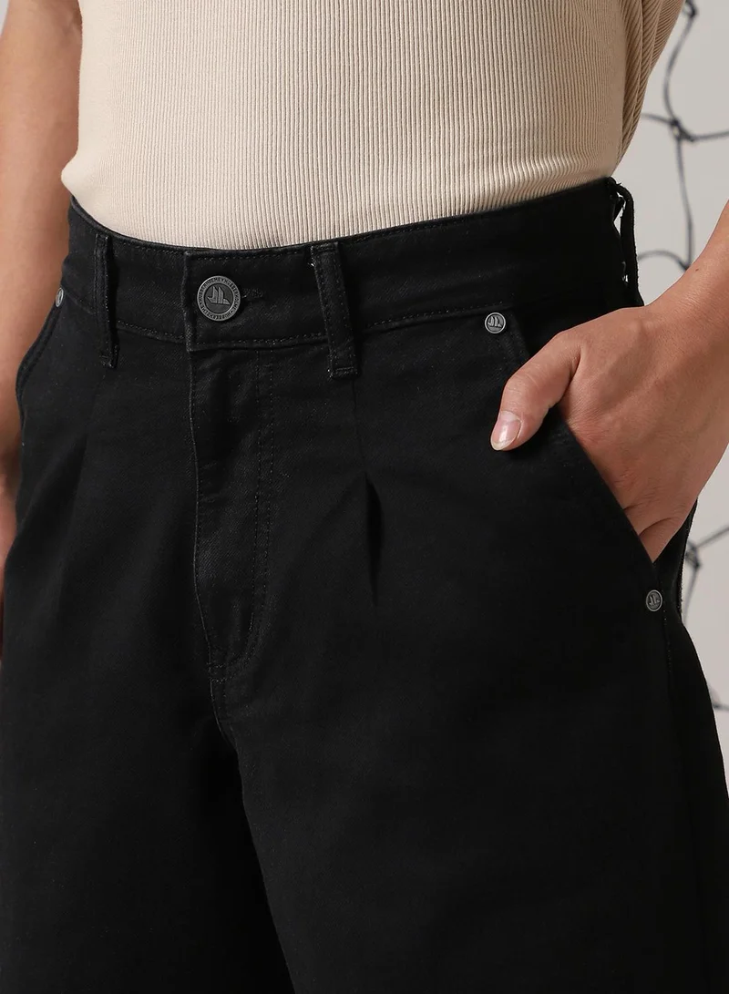 Hubberholme Men's Black Cotton Blend Distressed Full Length Relaxed Fit Jeans
