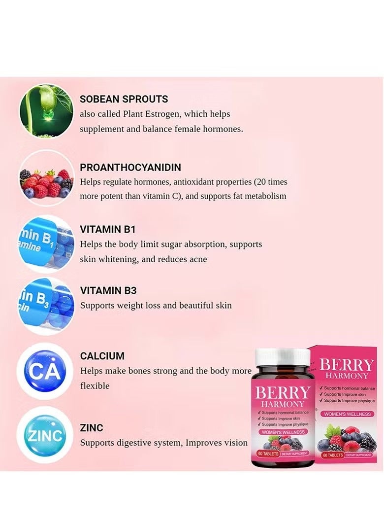 Ocean Berry Harmony Women Wellness Tablet, Supports Hormonal Balance, Supports Improve Skin and lmprove Physique, Regain Feminine Beauty, Dietary Supplement 60 Tablets - Image 2