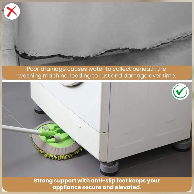 JD FRESH Washing Machine Vibration Pads/Bracket Base for Washing Machine/Noise Reducing Refrigerator Stand with Height Adjustment Feet/Washing Machine Stands with Anti-Slip Rubber - Round (Grey-4 Pcs) - Image 4