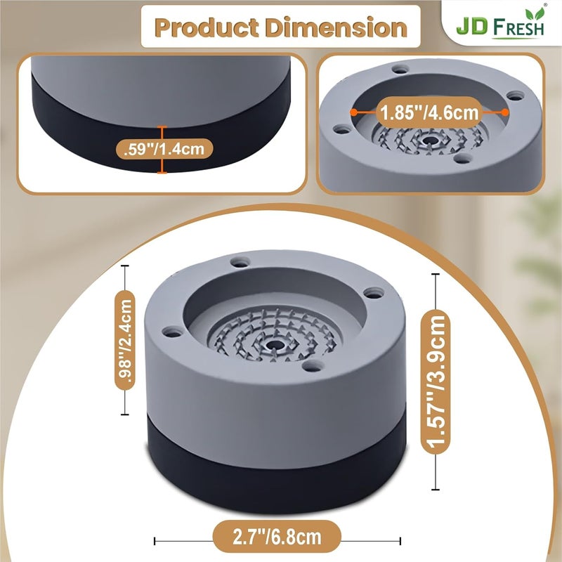 JD FRESH Washing Machine Vibration Pads/Bracket Base for Washing Machine/Noise Reducing Refrigerator Stand with Height Adjustment Feet/Washing Machine Stands with Anti-Slip Rubber - Round (Grey-4 Pcs) - Image 2